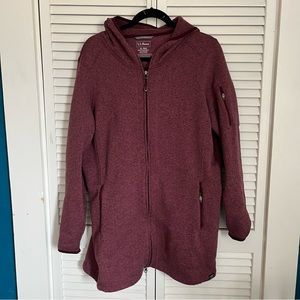 L.L. Bean Women's Sweater Fleece Coat Hooded Full-Zip Burgandy - XL